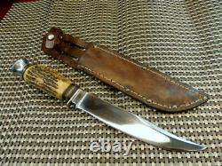 RARE 1950's STAG BONE SOLINGEN GERMANY VINTAGE 10.25 BOWIE HUNTING KNIFE & CASE