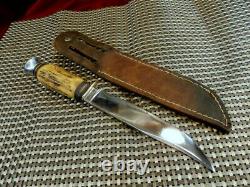 RARE 1950's STAG BONE SOLINGEN GERMANY VINTAGE 10.25 BOWIE HUNTING KNIFE & CASE