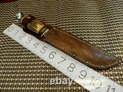 RARE 1950's STAG BONE SOLINGEN GERMANY VINTAGE 10.25 BOWIE HUNTING KNIFE & CASE