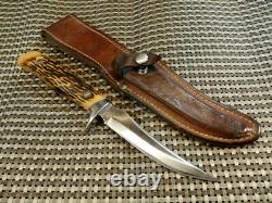 RARE 1970s CAMILLUS 1012 USA HANDMADE SWORD BRAND Vtg. STAG HUNTING KNIFE & CASE