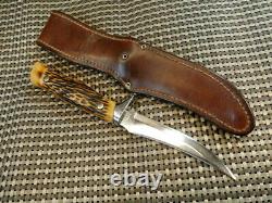 RARE 1970s CAMILLUS 1012 USA HANDMADE SWORD BRAND Vtg. STAG HUNTING KNIFE & CASE