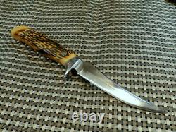 RARE 1970s CAMILLUS 1012 USA HANDMADE SWORD BRAND Vtg. STAG HUNTING KNIFE & CASE