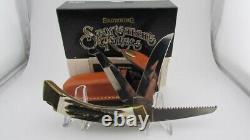 RARE & BEAUTIFUL BROWNING STAG HANDLE FOLDING KNIFE With ORIGINAL LEATHER SHEATH