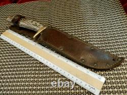 RARE CUSTOM 1960's USA STAG BONE 12 BOWIE HANDMADE VINTAGE HUNTING KNIFE & CASE