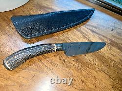 RARE HTF Luciano Dorneles Damascus Steel Integral Knife and Sheath