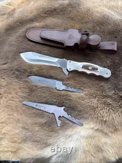 RARE! Puma White Hunter Multi Blade Knife Set with Leather Sheath 282100 NOS NIB