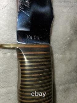 RARE & UNIQUE! KABAR Knife with Stacked Brass Black Lucite Handle with sheath
