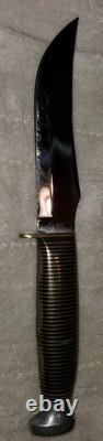 RARE & UNIQUE! KABAR Knife with Stacked Brass Black Lucite Handle with sheath RARE & UNIQUE! KABAR Knife with Stacked Brass Black Lucite Handle with sheath