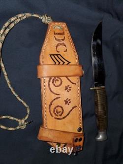 RARE & UNIQUE! KABAR Knife with Stacked Brass Black Lucite Handle with sheath