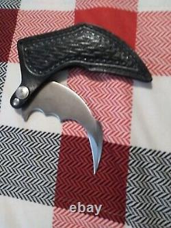 RARE VINTAGE KEMPO CLAW PROTOTYPE FIXED BLADE KNIFE with orig. Leather Sheath