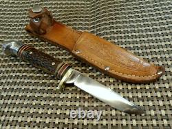 RARE WESTERN 648B USA 1965-75 HUNTING KNIFE & CASE VINTAGE 7 Jig Bone Stag Type