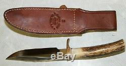 Randall Made Model 5 5 fixed blade, stag handle, plain edge Knife, sheath MINT