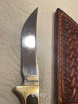 Rare 1968 Browning USA S/210 hunting Knife Brass/walnut Handle with Sheath