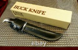 Rare 1972-86 FAMOUS BUCK USA 119 BOWIE SET Vtg. HUNTING SKINNER KNIFE, BOX, CASE