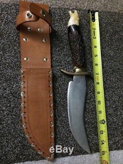 Rare American Mork Custom Stag Bowie Vintage Usa Hunting Knife /case