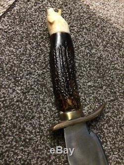 Rare American Mork Custom Stag Bowie Vintage Usa Hunting Knife /case