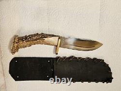 Rare Schrade USA 141OT Engraved Stag Handle Hunting Knife With Sheath. Nice
