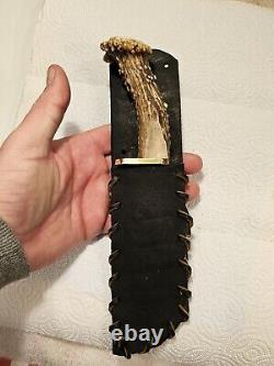 Rare Schrade USA 141OT Engraved Stag Handle Hunting Knife With Sheath. Nice