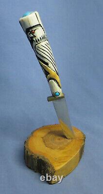 Rare Ted Miller Stag Paring Knife #3379 withTurquoise & Coral Stones withStand