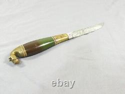 Rare Vintage Finland Hunting Knife With Brass Horse Head Handle End T7611