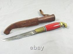 Rare Vintage Finland Hunting Knife With Brass Horse Head Handle End T7613