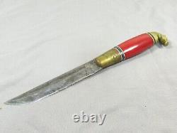 Rare Vintage Finland Hunting Knife With Brass Horse Head Handle End T7613