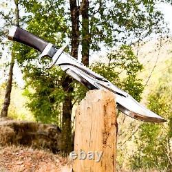 Ready to Use 13-inch Bowie Knife with Finger Ring and Leather Sheath