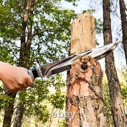 Ready to Use 13-inch Bowie Knife with Finger Ring and Leather Sheath