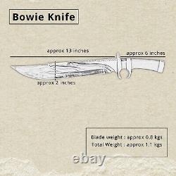 Ready to Use 13-inch Bowie Knife with Finger Ring and Leather Sheath