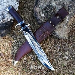 Ready to Use 13-inch Bowie Knife with Finger Ring and Leather Sheath