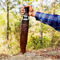 Ready to Use 13-inch Bowie Knife with Finger Ring and Leather Sheath