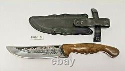 Russian Hunting Knife 5 1/2 Blade Hardwood Handle with Embossed Leather Sheath
