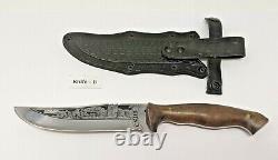 Russian Hunting Knife 5 1/2 Blade Hardwood Handle with Embossed Leather Sheath