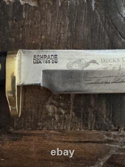 SCHRADE 1989 DUCKS UNLIMITED USA 165 DU Hunting Knife With Sheath & Stone (RARE)