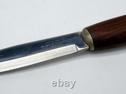 Signed HELLE FABRIKKER A/S 18/8 High Carbon Steel FIXED 4-1/2 BLADE KNIFE Wood