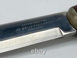 Signed HELLE FABRIKKER A/S 18/8 High Carbon Steel FIXED 4-1/2 BLADE KNIFE Wood