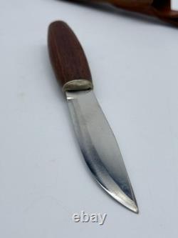Signed HELLE FABRIKKER A/S 18/8 High Carbon Steel FIXED 4-1/2 BLADE KNIFE Wood