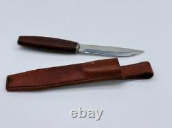 Signed HELLE FABRIKKER A/S 18/8 High Carbon Steel FIXED 4-1/2 BLADE KNIFE Wood
