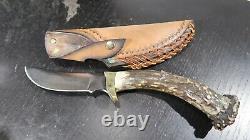 Silver Stag Fixed Blade Stag Handle Hunting Knife