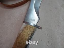 Silver Stag Knife with Antler Handle and leather case Alaska camper LN