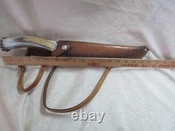 Silver Stag Knife with Antler Handle and leather case Alaska camper LN