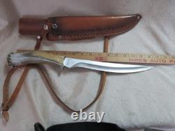 Silver Stag Knife with Antler Handle and leather case Alaska camper LN