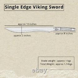 Single-Edged Medieval Viking Sword with Sheath, 18-inch Hand forged Blade