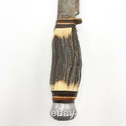 Solingen 909 Knife Stag Antler Handle Leather Sheath Hunting 9.5 Germany JD47