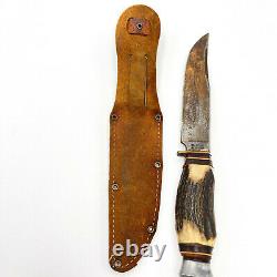 Solingen 909 Knife Stag Antler Handle Leather Sheath Hunting 9.5 Germany JD47