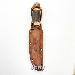 Solingen 909 Knife Stag Antler Handle Leather Sheath Hunting 9.5 Germany JD47