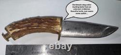 Stag Handle Fixed Blade Hunting Knife withSheath, Blade Needs Sharpening K-353