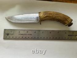 Stag Handle Fixed Blade Hunting Knife withSheath, Blade Needs Sharpening K-353