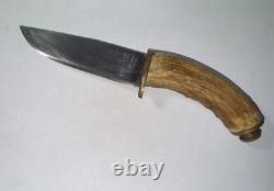 Stag Handle Fixed Blade Hunting Knife withSheath, Blade Needs Sharpening K-353