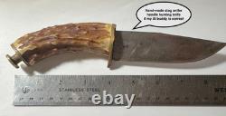 Stag Handle Fixed Blade Hunting Knife withSheath, Blade Needs Sharpening K-353